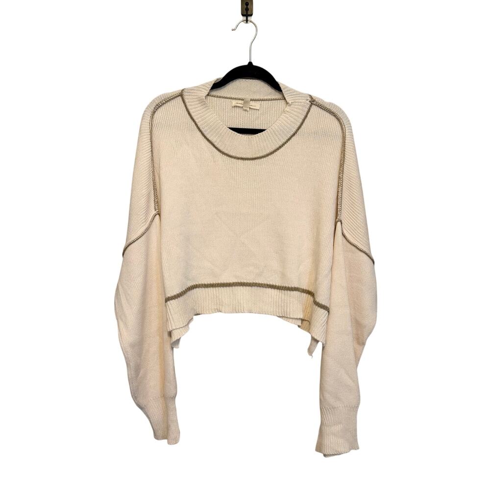 Grade & Gather Cropped Knitwear Sweater Medium Cream Boho Fall Preppy Cozy Comfy
